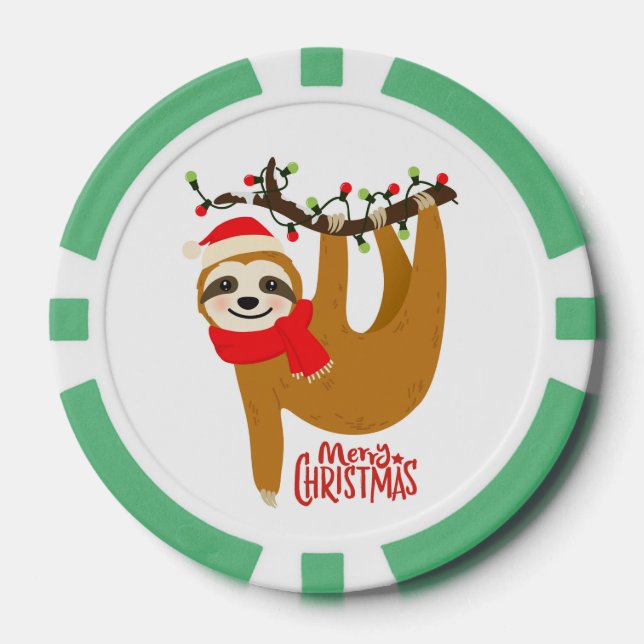 Frohe Weihnachten Sloth | Urlaub Pokerchips (Vorderseite)