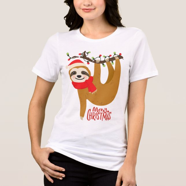 Frohe Weihnachten Sloth | Urlaub Tri-Blend Shirt (Vorderseite)