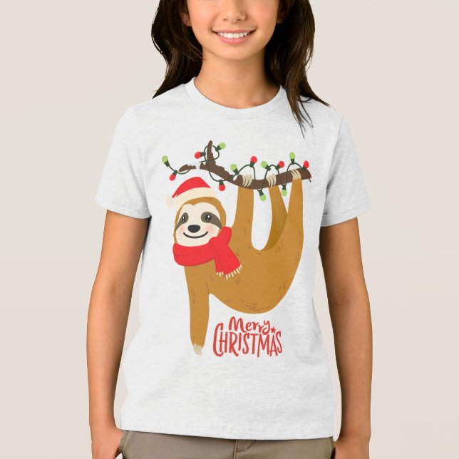 Frohe Weihnachten Sloth | Urlaub Tri-Blend Shirt (Vorderseite)