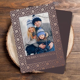 Frohe Weihnachten Snowflake Elegante Rose Gold Fot Folien Feiertagskarte