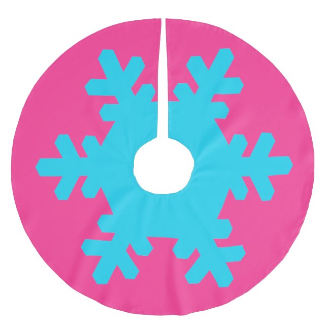 Frohe Weihnachten Snowflake Patterns Blue Pink Polyester Weihnachtsbaumdecke (Vorderseite)