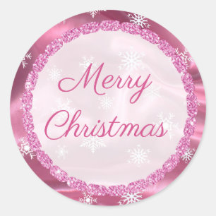 Frohe Weihnachten Snowflake Pink Satin Stickers