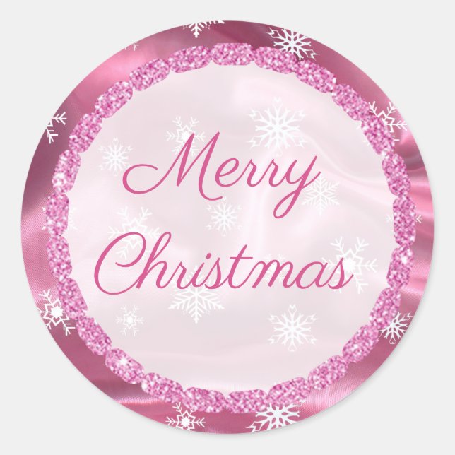 Frohe Weihnachten Snowflake Pink Satin Stickers (Vorderseite)