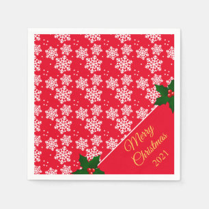 Frohe Weihnachten Snowflake Red Serviette