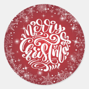 Frohe Weihnachten Snowflake Red Sparkle Runder Aufkleber