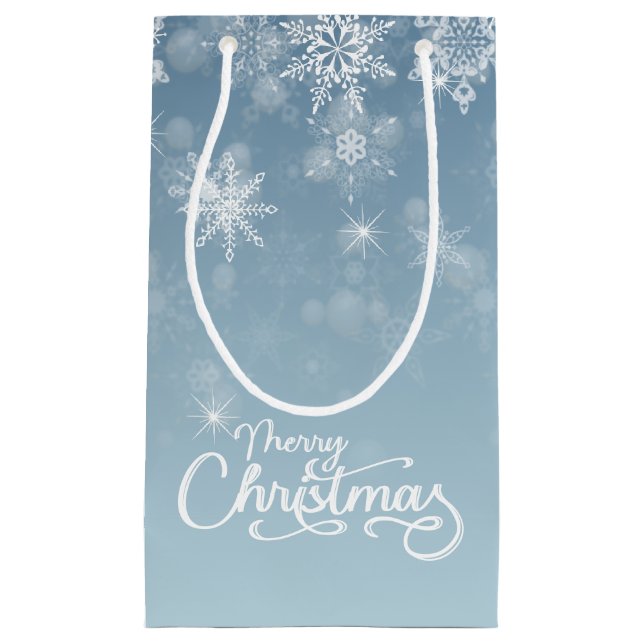 Frohe Weihnachten Snowflakes Blue Holiday Kleine Geschenktüte (Vorderseite)