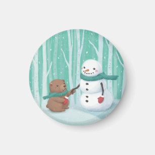 Frohe Weihnachten: Snowman & Bären Illustration Ar Magnet