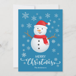 Frohe Weihnachten Snowman Blue Christmas Card
