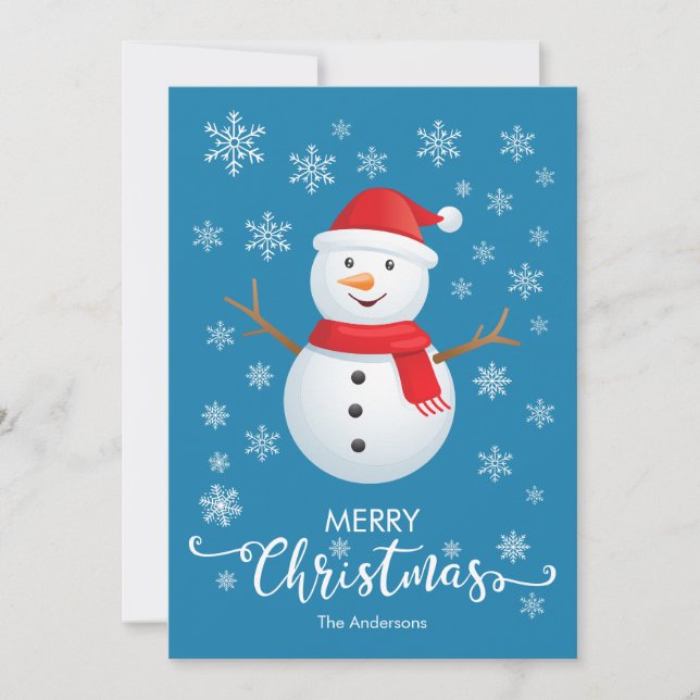 Frohe Weihnachten Snowman Blue Christmas Card (Vorderseite)