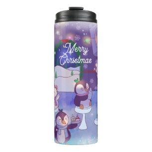 Frohe Weihnachten Snowman Cafe Thermosbecher