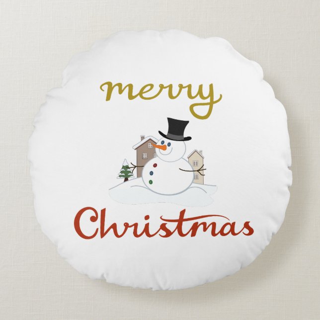 Frohe Weihnachten+Snowman Design Rundes Kissen (Vorderseite)