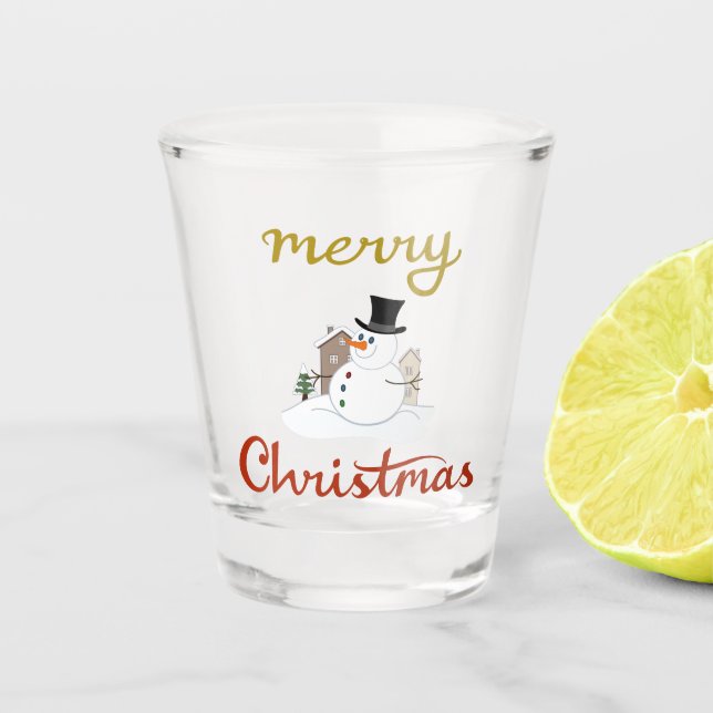 Frohe Weihnachten+Snowman Design Schnapsglas (Vorderseite)