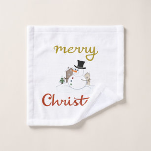 Frohe Weihnachten+Snowman Design Waschlappen