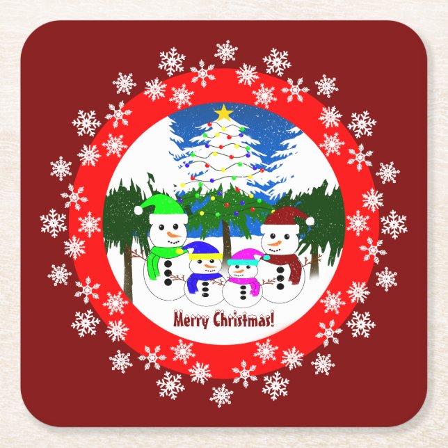 Frohe Weihnachten! Snowman Family Paper-Untersetze Rechteckiger Pappuntersetzer (Vorderseite)