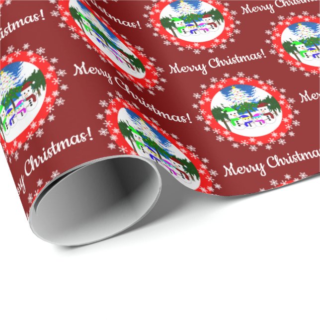 Frohe Weihnachten! Snowman Family Wrapping Paper Geschenkpapier (Rolleneckpunkt)