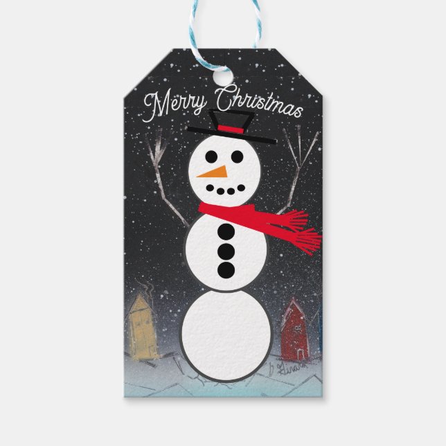 Frohe Weihnachten Snowman Geschenkanhänger (Vorderseite)