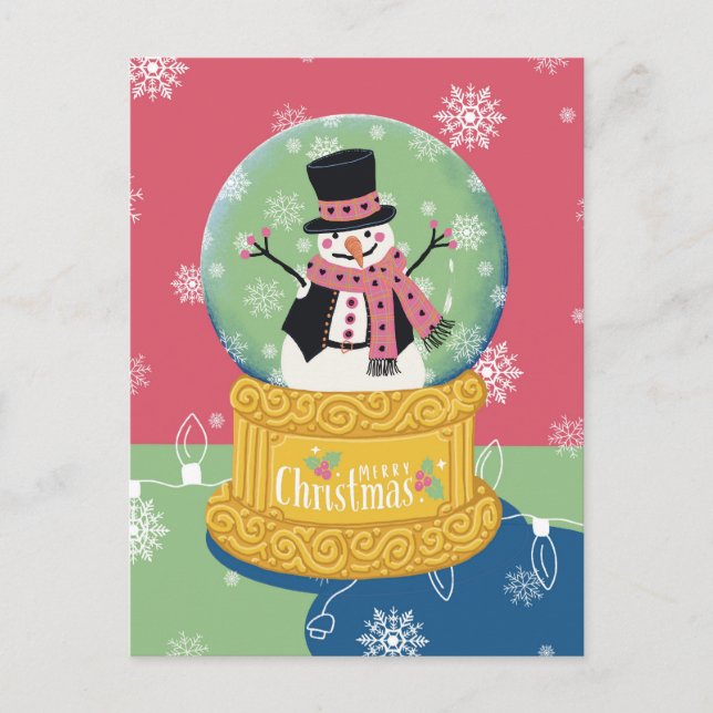 Frohe Weihnachten Snowman Globe Postkarte (Vorderseite)