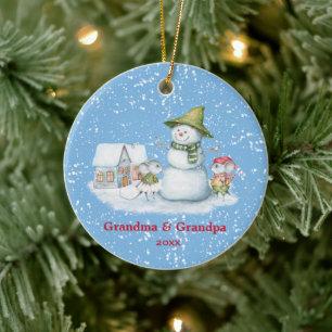 Frohe Weihnachten Snowman Holiday Grandma Opa Keramik Ornament