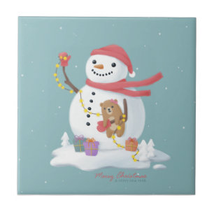 Frohe Weihnachten: Snowman Illustration Art Fliese