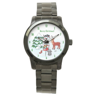 Frohe Weihnachten! Snowman mit Freunden Armbanduhr