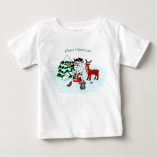 Frohe Weihnachten! Snowman mit Freunden Baby T-shirt