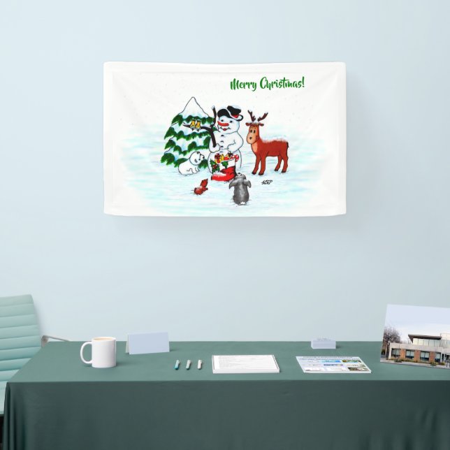 Frohe Weihnachten! Snowman mit Freunden Banner (Messe)