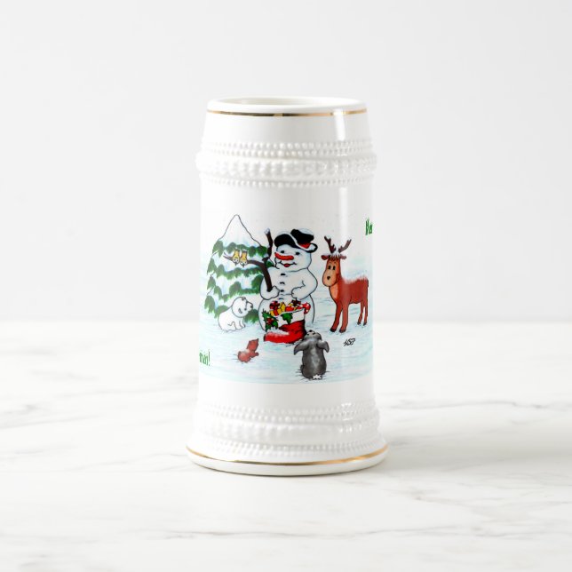 Frohe Weihnachten! Snowman mit Freunden Bierglas (Mittel)