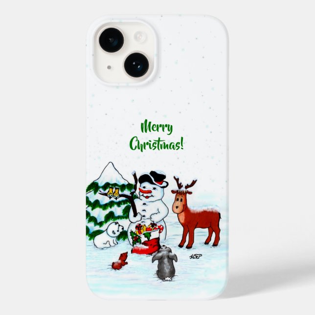 Frohe Weihnachten! Snowman mit Freunden Case-Mate iPhone Hülle (Rückseite)