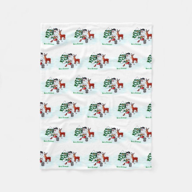 Frohe Weihnachten! Snowman mit Freunden Fleecedecke (Vorderseite)