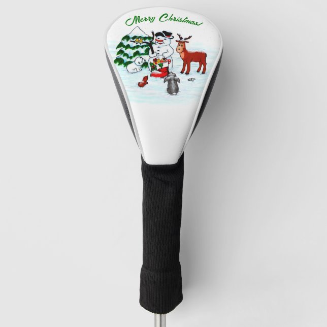 Frohe Weihnachten! Snowman mit Freunden Golf Headcover (Vorderseite)