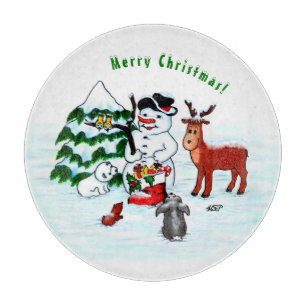 Frohe Weihnachten! Snowman mit Freunden Schneidebrett