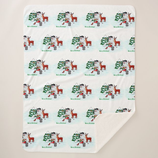 Frohe Weihnachten! Snowman mit Freunden Sherpadecke (Vorderseite)