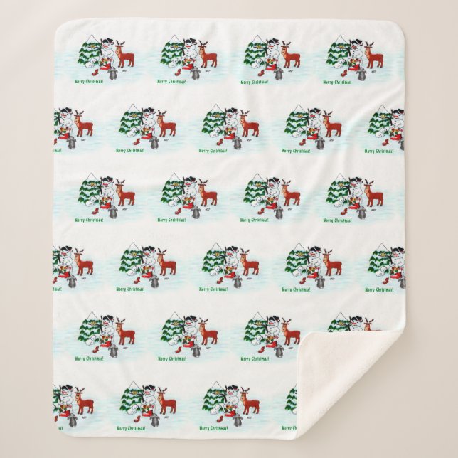 Frohe Weihnachten! Snowman mit Freunden Sherpadecke (Vorderseite)