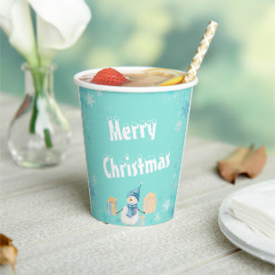 Frohe Weihnachten Snowman mit Geschenken Pappbecher