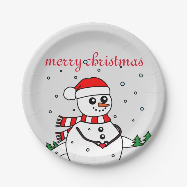 Frohe Weihnachten Snowman Pappteller (Vorderseite)