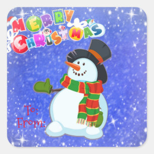 Frohe Weihnachten Snowman Quadratischer Aufkleber