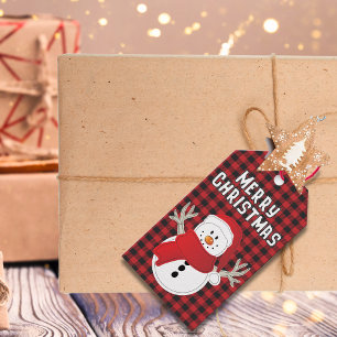 Frohe Weihnachten Snowman Red Black Buffalo Karier Geschenkanhänger