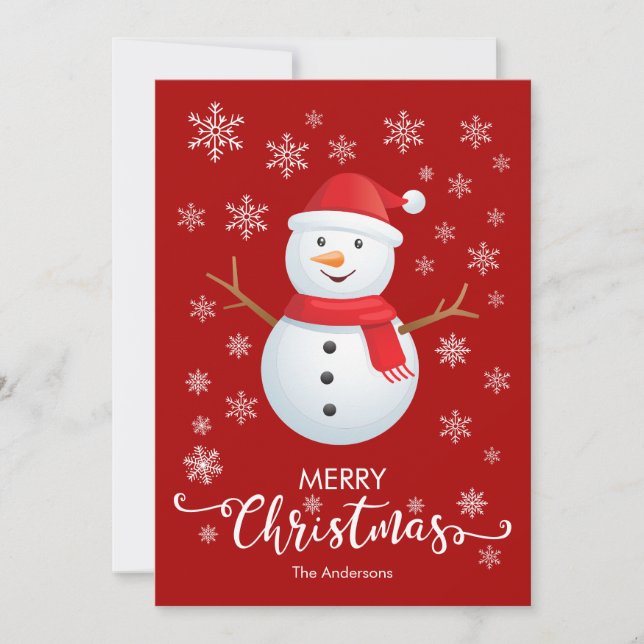 Frohe Weihnachten Snowman Red Christmas Card (Vorderseite)