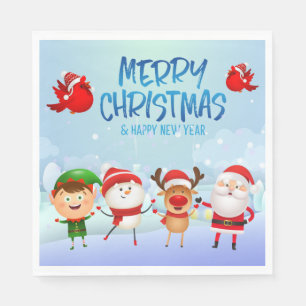 Frohe Weihnachten Snowman Santa Claus Rudolph Elf Serviette