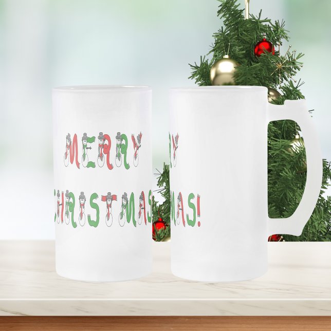 Frohe Weihnachten Snowman Schriftart Mattierte Tas Mattglas Bierglas (Merry Christmas Snowman Font Frosted Mug)