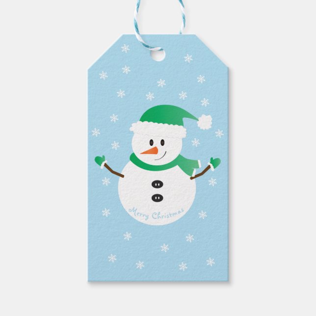 Frohe Weihnachten Snowman Snowflakes Geschenkanhänger (Vorderseite)