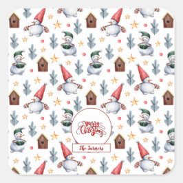 Frohe Weihnachten Snowman Snowflakes Monogram Quadratischer Aufkleber