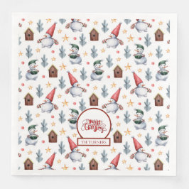 Frohe Weihnachten Snowman Snowflakes Monogram Serviette