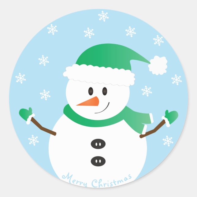 Frohe Weihnachten Snowman Snowflakes Runder Aufkleber (Vorderseite)