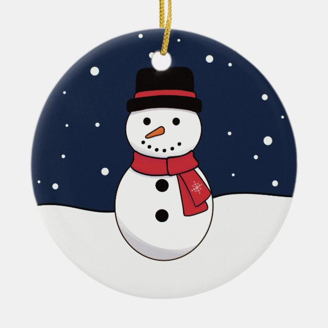 Frohe Weihnachten Snowman Snowy Night Keramik Ornament (Vorne)