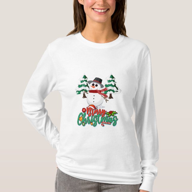 Frohe Weihnachten Snowman T-Shirt (Vorderseite)