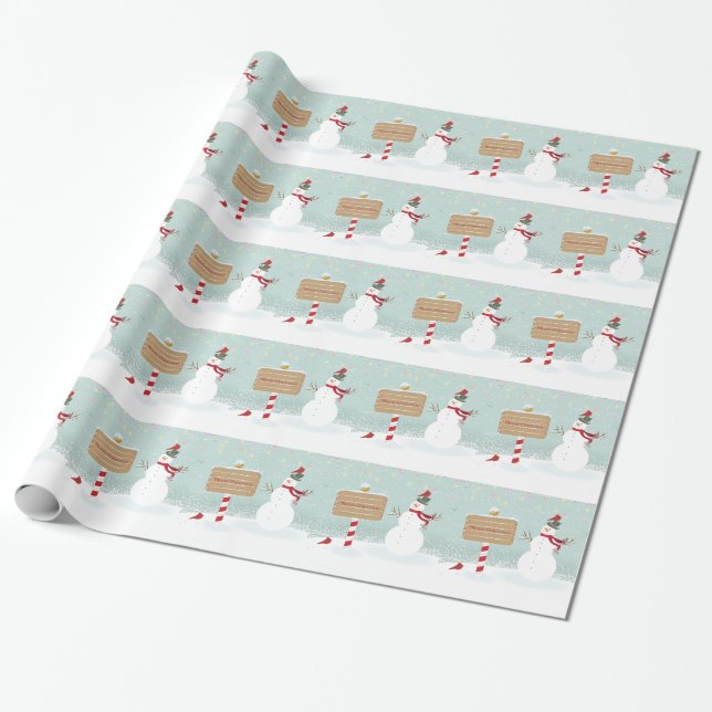 Frohe Weihnachten Snowman Winterlandschaft Geschenkpapier (Ungerollt)