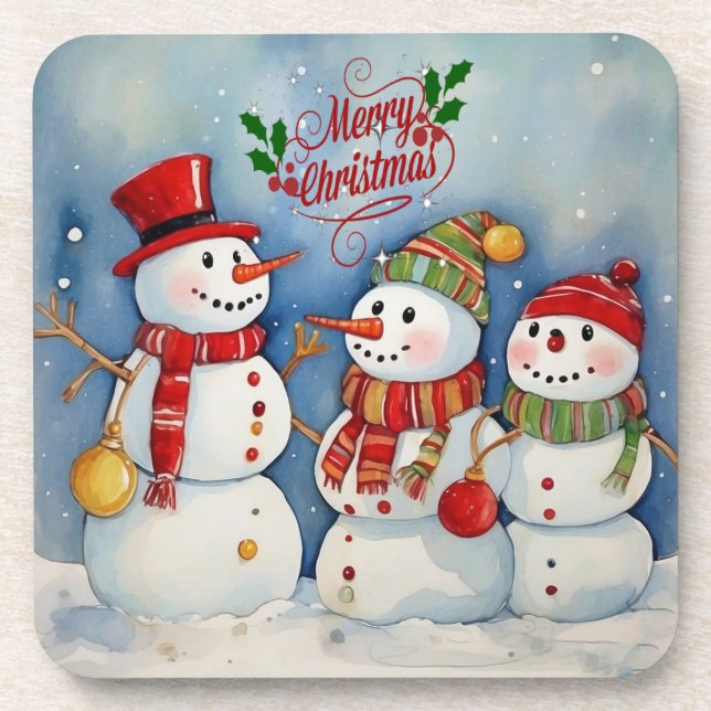 Frohe Weihnachten, Snowmen Feiern Getränkeuntersetzer (Vorderseite)