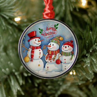 Frohe Weihnachten, Snowmen Feiern Ornament Aus Metall