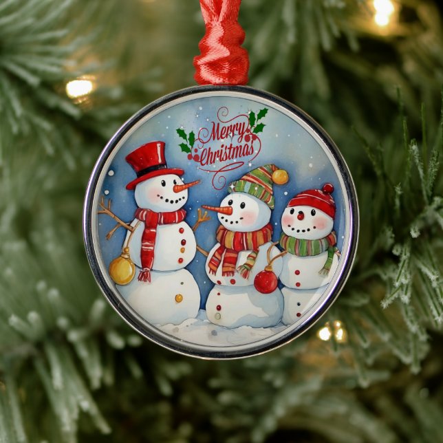 Frohe Weihnachten, Snowmen Feiern Ornament Aus Metall (Baum)